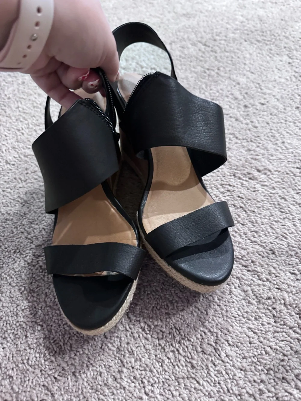 Lucky Brand Black Leather Crisscross Platform Wedge Sandals Women’s Size 8.5